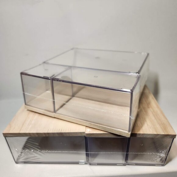 NEW Drawer Desktop Organizer 8 Piece Set Acrylic Clear with Wooden Lids … - Picture 6 of 14